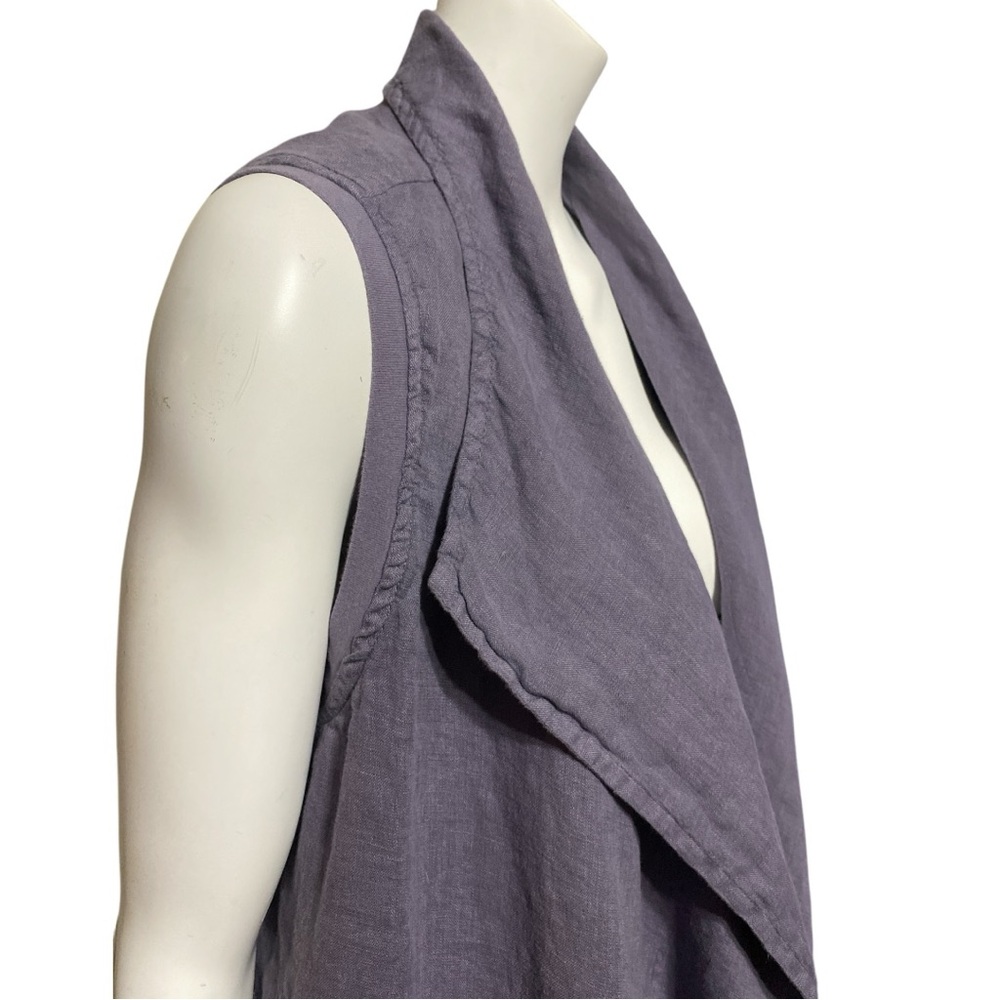 FLAX Linen Gray Open Front Drape Vest Sleeveless Side Pockets Resort Wear Small - Picture 12 of 16